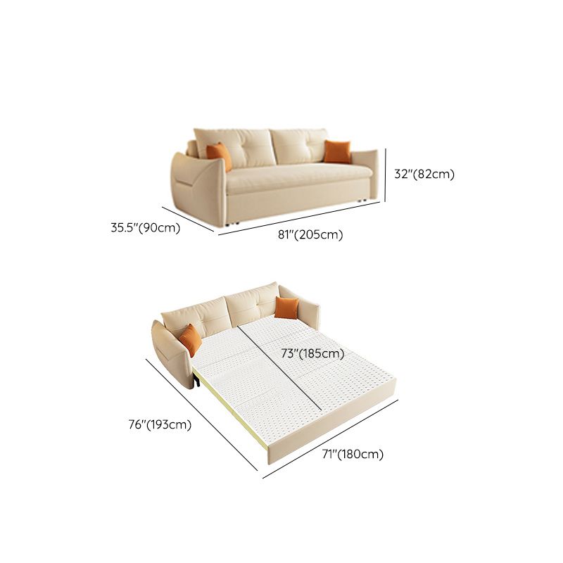 35" Wide Scandinavian Sofa Futon White Sleeper Sofa with Storage