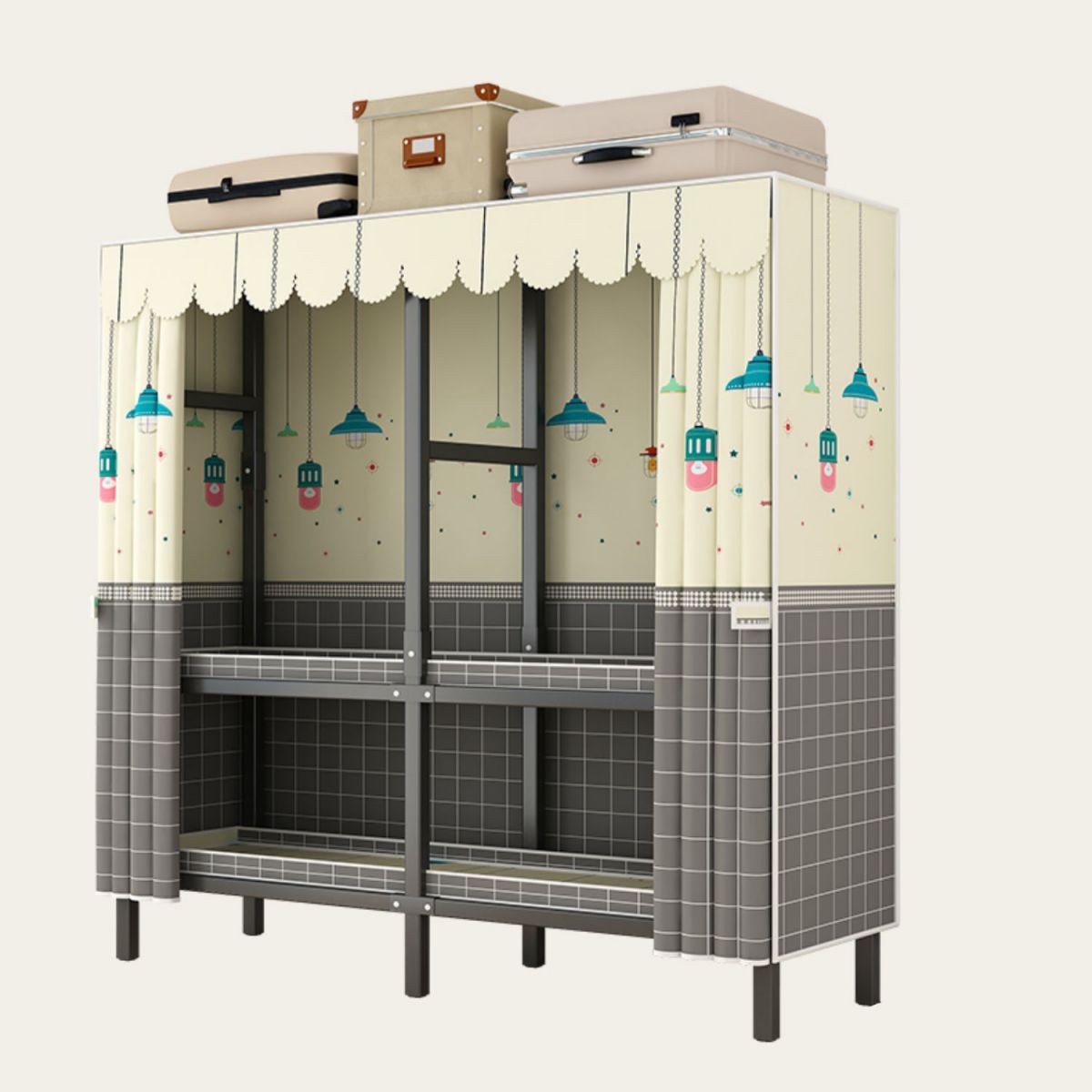 Modern Style Freestanding Wardrobe Armoire Metal Wardrobe with Shelves and Clothes Rail