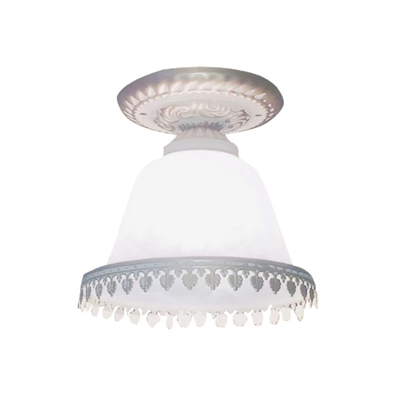 Opal Glass Bell Small Massimale Lampada Farmhouse 1 - Light Corridoio Flush Montato Light con Trim in Bianco