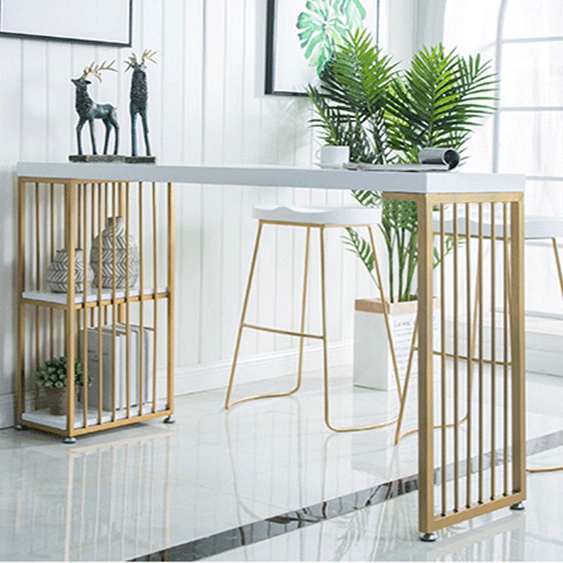 Modern Bar-height Table Faux Marble Top Bistro Pub Table with 2 Shelves