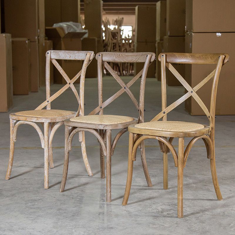 Chaises de salle à manger sans bras en hêtre à dossier croisé en bois courbé de style campagnard