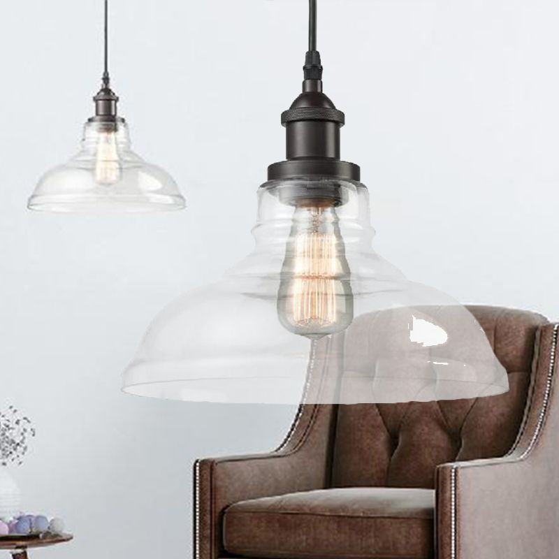 Black 1 Light Pendant Lighting Industrial Clear Glass Barn Hanging Lamp for Indoor