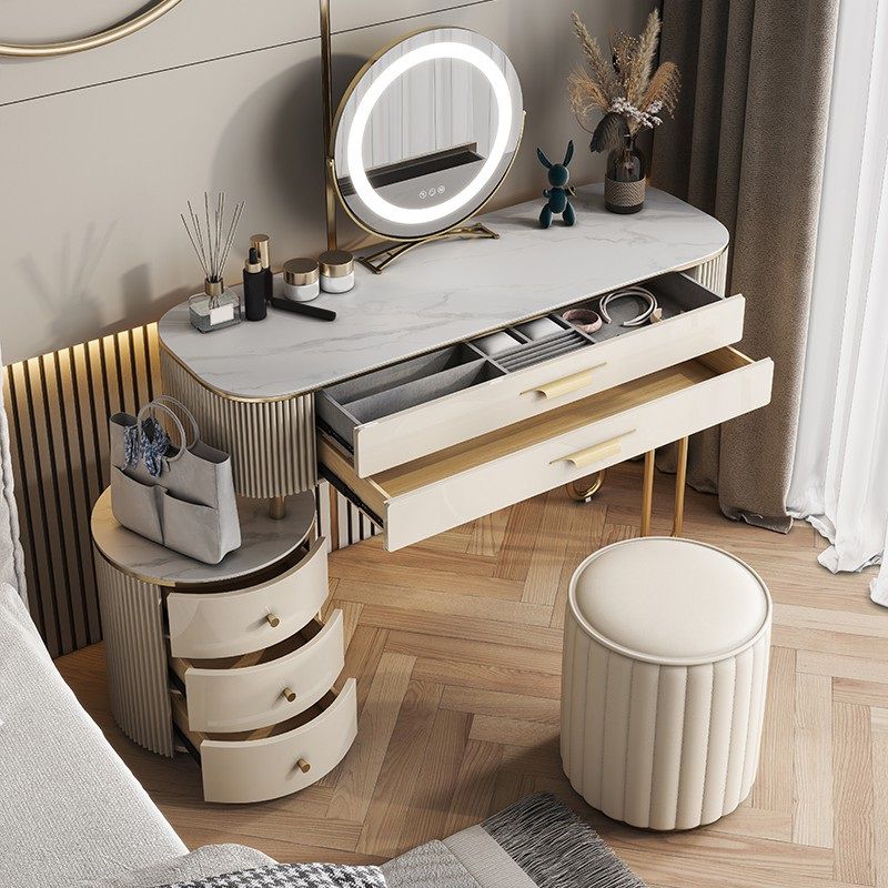 Slate Top Glam Makeup Counter Solid Wood Dressing Table with Drawers