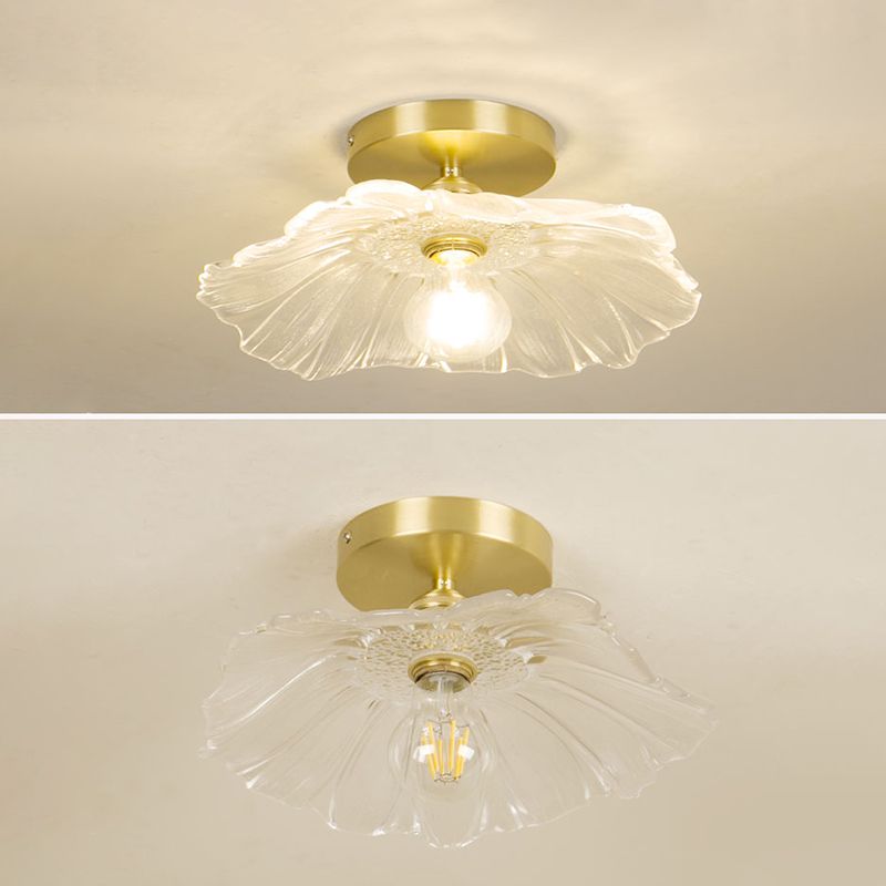 Lámpara de techo de pasillo de vidrio estilo simplicidad con montaje empotrado de flores en dorado