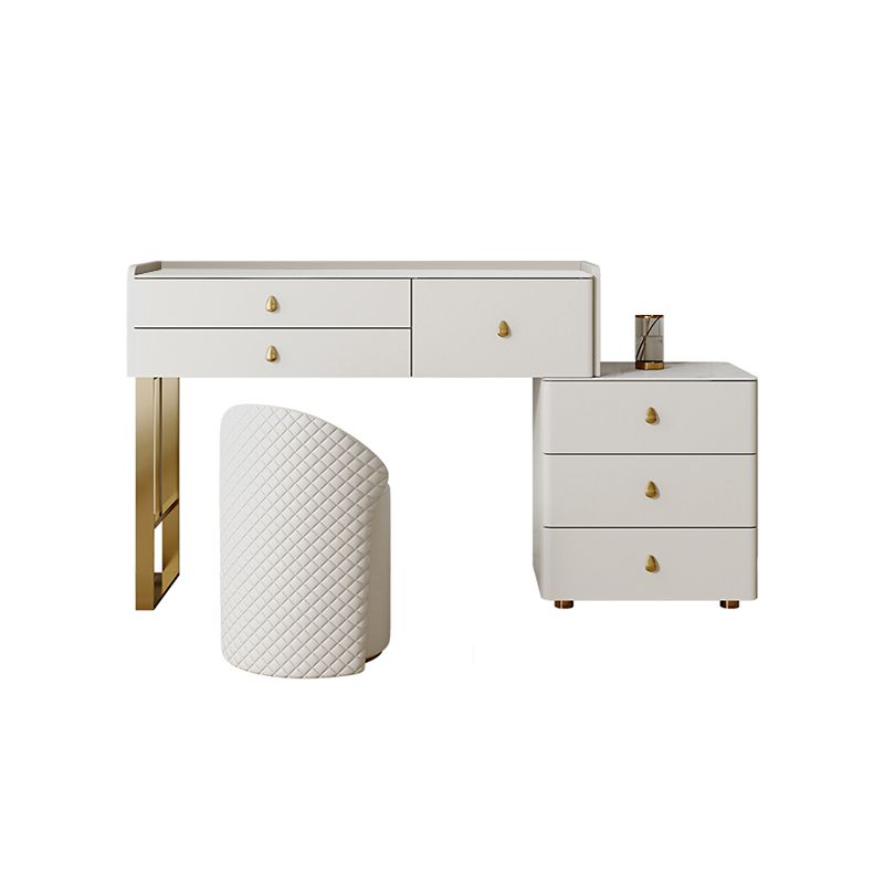 Beige Dressing Table Set with Storage Drawers Stone Top Make-up Vanity