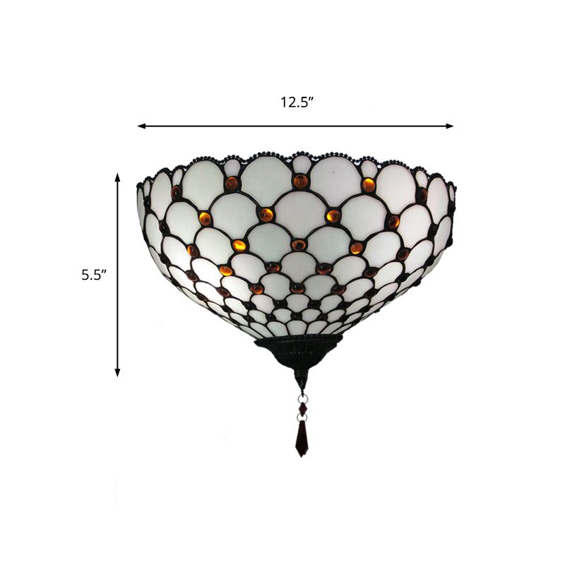 Fish Scale Wall Sconce with Bowl Shade White Glass 1 Light Vintage Wall Mount Light for Outdoor