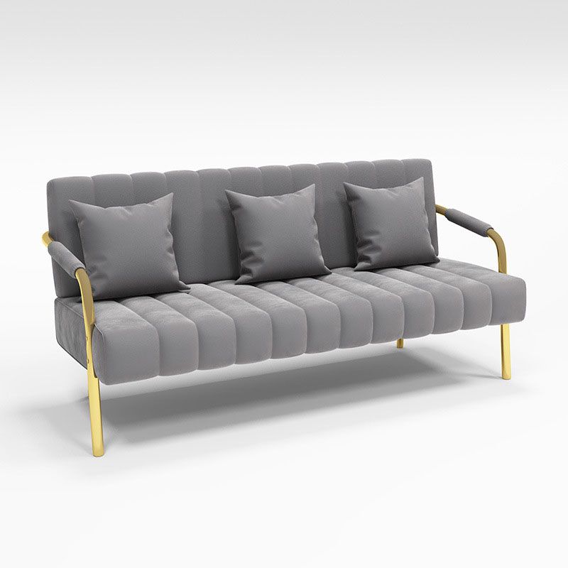 Sewn Pillow Back Velvet Sofa 28.35" High Metal Square Arm Sofa