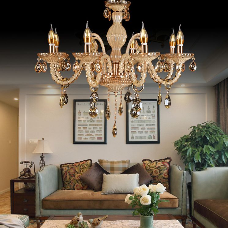 Traditional Metal Hanging Chandelier Light Candelabra Suspension Light with Crystal for Bedroom