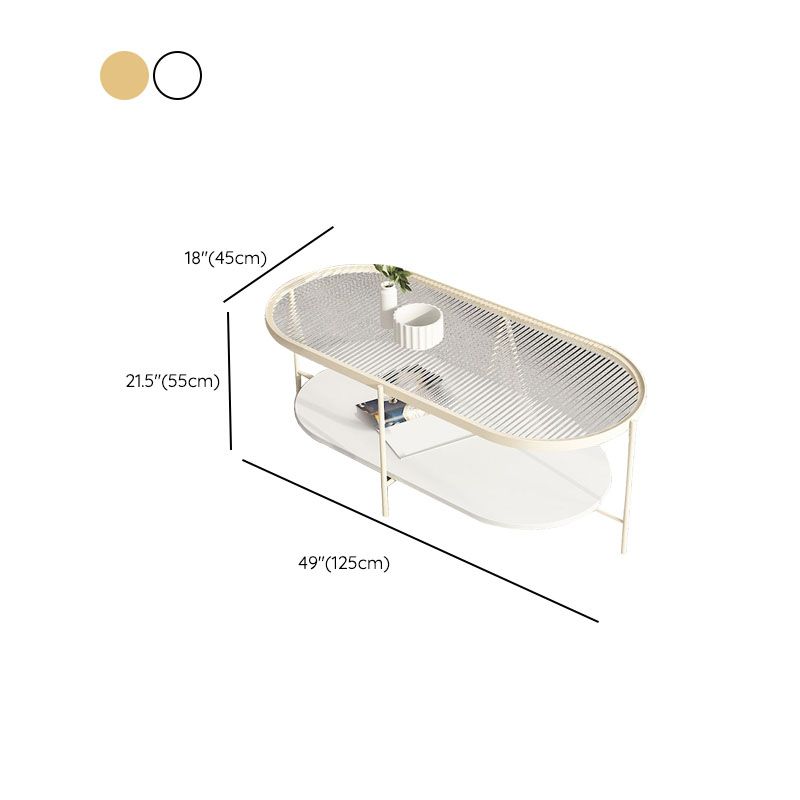 4 Legs Metal Coffee Table Shelf Included Oval Glass Top Cocktail Table