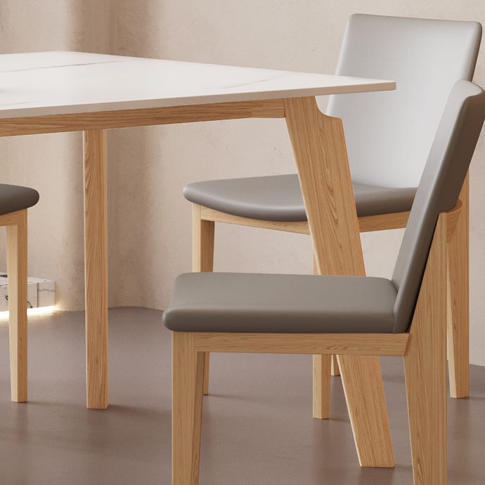 Mid-Century Stone top Dining Table Rectangle Dining Table with Natural Legs