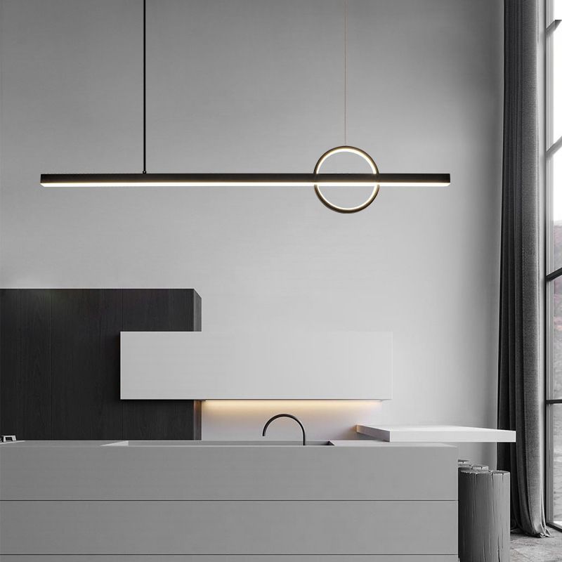 Linear Hanging Island Lights Modern Metal Chandelier Light in Black for Dining Room