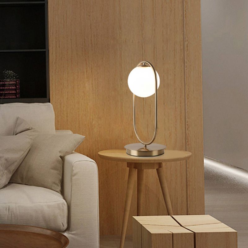 Minimalist Round Table Lighting Opal Glass 1 Bulb Living Room Table Lamp in Gold