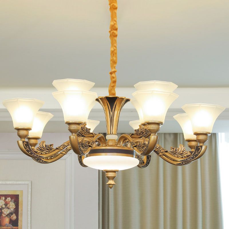 Candelera de techo en forma de campana Kit de luz colgante de sala de estar contemporánea de vidrio esmerilado en blanco