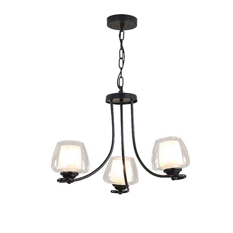 3/6 Bulbs Ceiling Lamp Sputnik Double-Layered Glass Traditional Dining Room Chandelier in Black