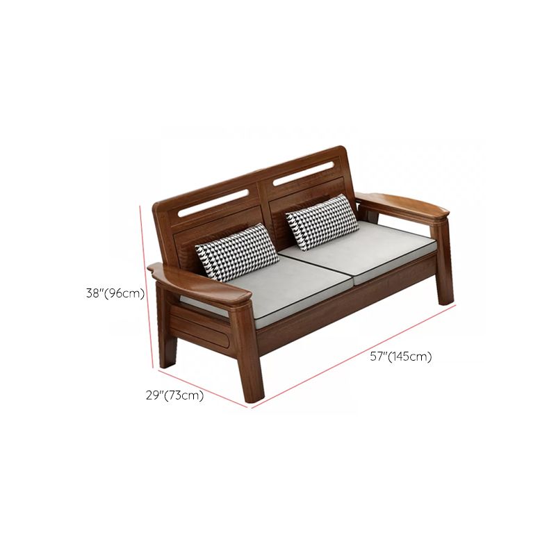 Brown Square Arm Sectional Sofas Solid Wood Sectional Couch for Living Room