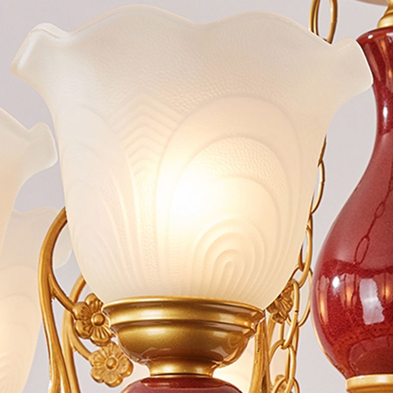 White Glass American Chandelier Gold Multi Light Hanging Light for Restaurant