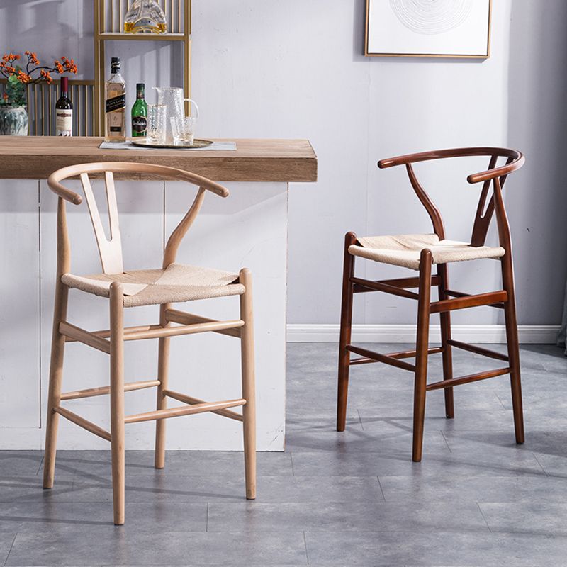 Scandinavian Wood Counter Stools Low Back Indoor Single Bar Stool with 4 Legs