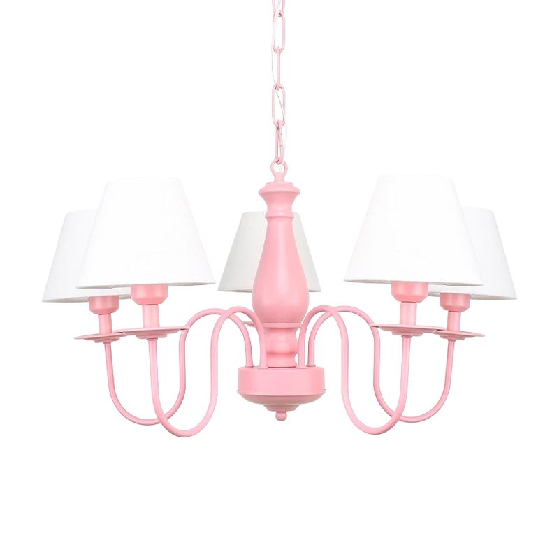 Hotel Restaurant Tapered Schatten Kronleuchter Metal 6 Lichter Nordische Stil Rosa & Weiß -Federung Licht