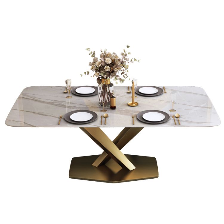 Contemporary Sintered Stone Top Dining Room Set with Rectangle Table and Pedestal Base Dinette Set