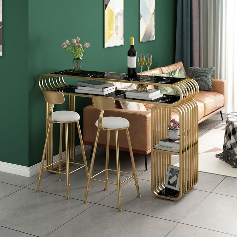 Stone Top Bar Counter Contemporary Bar Counter with Sled Base in Gold