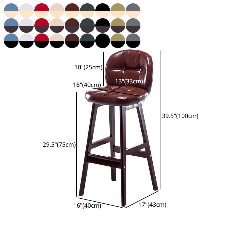 Modern Backrest Armless Counter Stool Wood Bar Stool with Pedal and Cushion