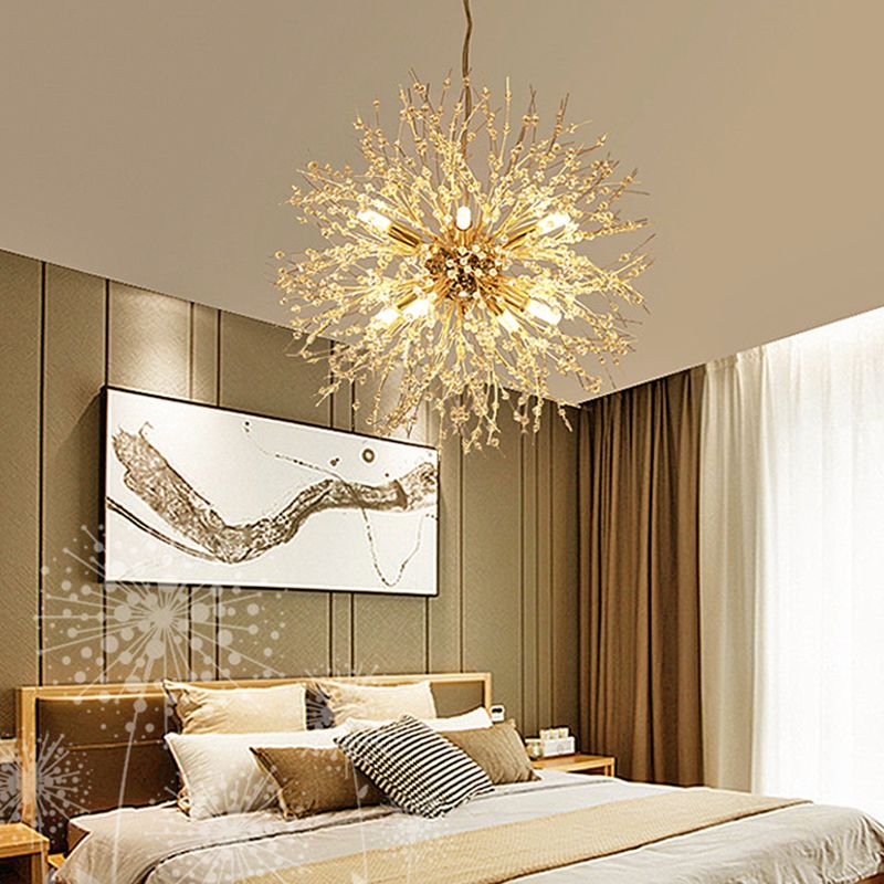 Modern Chandelier Light Fixtures Dandelion Suspension Pendant Lamps with Crystal Beads