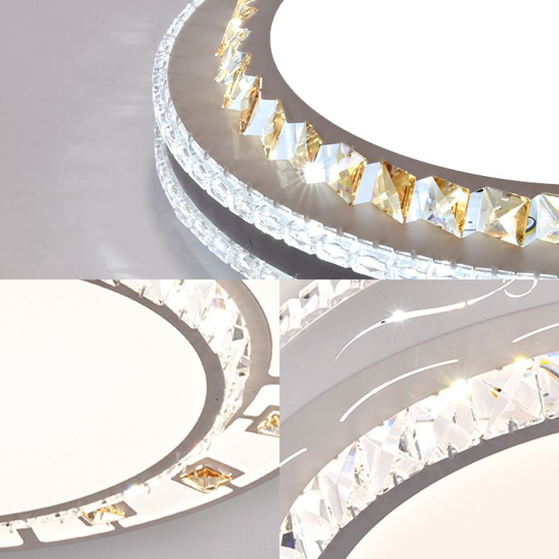 Drum LED Flush Mount Light Simplicity Crystal Bedroom Flush Mount Ceiling Light in Stainless-Steel