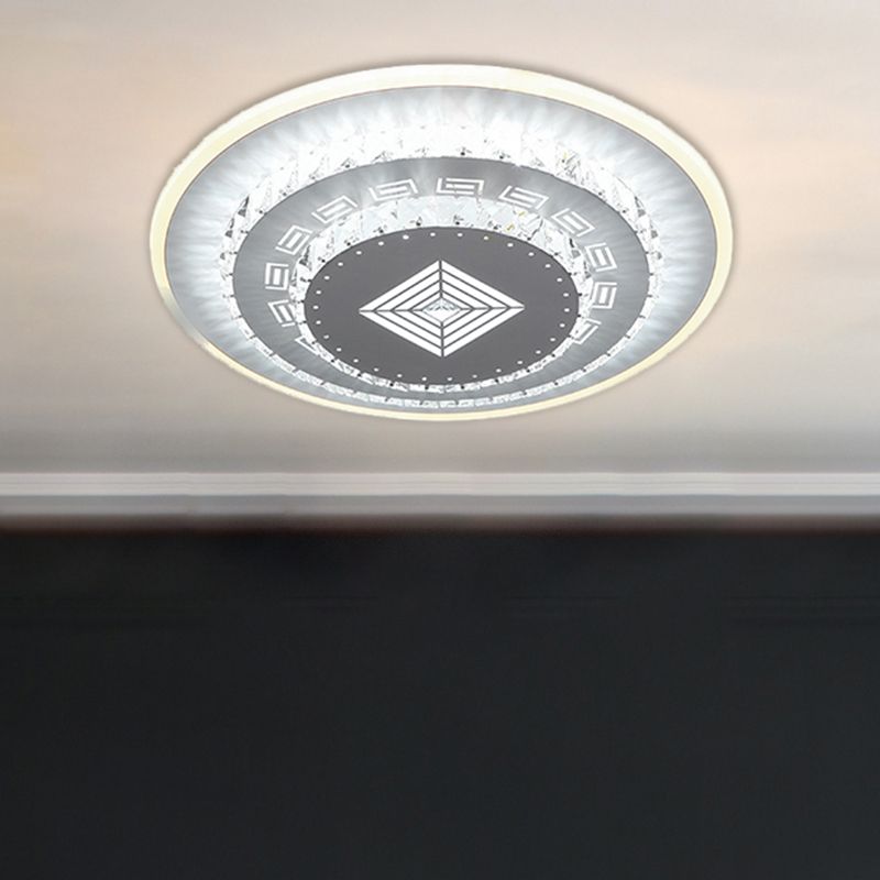 LED Light Fixture Modern Circular Clear Crystal Blocks Flush Mount with Rhombus/Cobble/Loving Heart Pattern in White/Warm Light