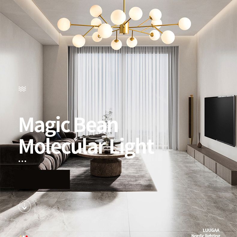 Accesorios de iluminación de araña de rama Candelera de sombra de vidrio esmerilado para dormitorio de sala de estar