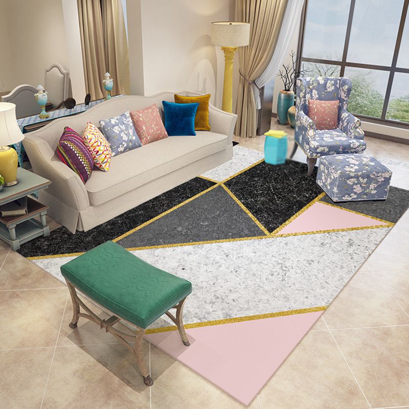 Light Grey Modern Rug Polyester Geometry Indoor Rug Stain Resistant Rug for Living Room