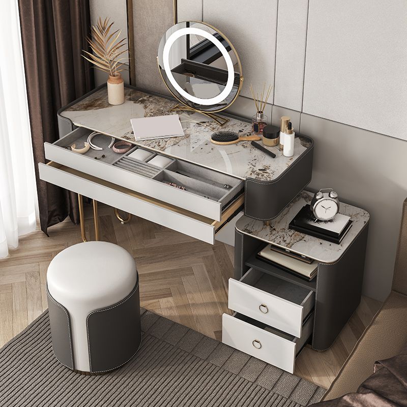 Glam Wooden Make-up Vanity 4 Drawer Slate Top Dressing Table Stool Set