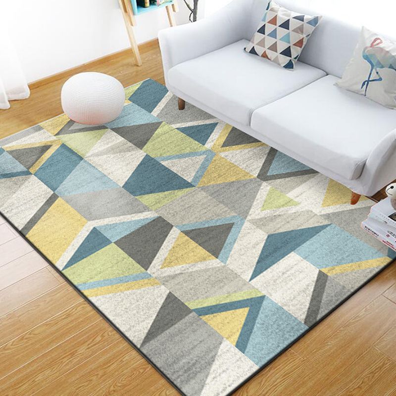 Blue Modern Area Carpet Geometric Print Area Rug Polyester Non-Slip Backing Rug for Home Decor
