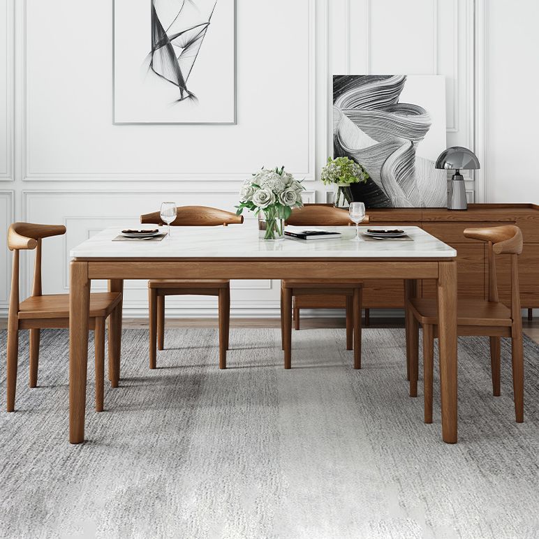 Mid-Century Rectangle Dining Table Stone Top Dining Table for Dining Room