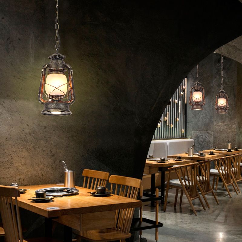 Frosted Glass Pendant Light Fixture Kerosene 1-Light Warehouse Ceiling Suspension Lamp for Restaurant