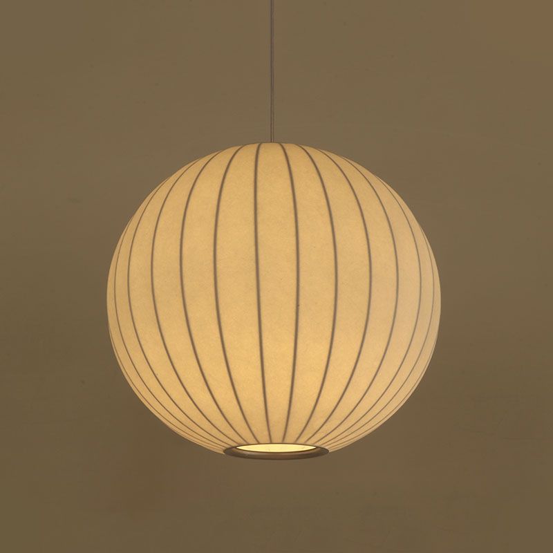 Globe Stretch Silk Suspension Lamp Nordic Style 1-light Dining Room Lighting Fixture in White
