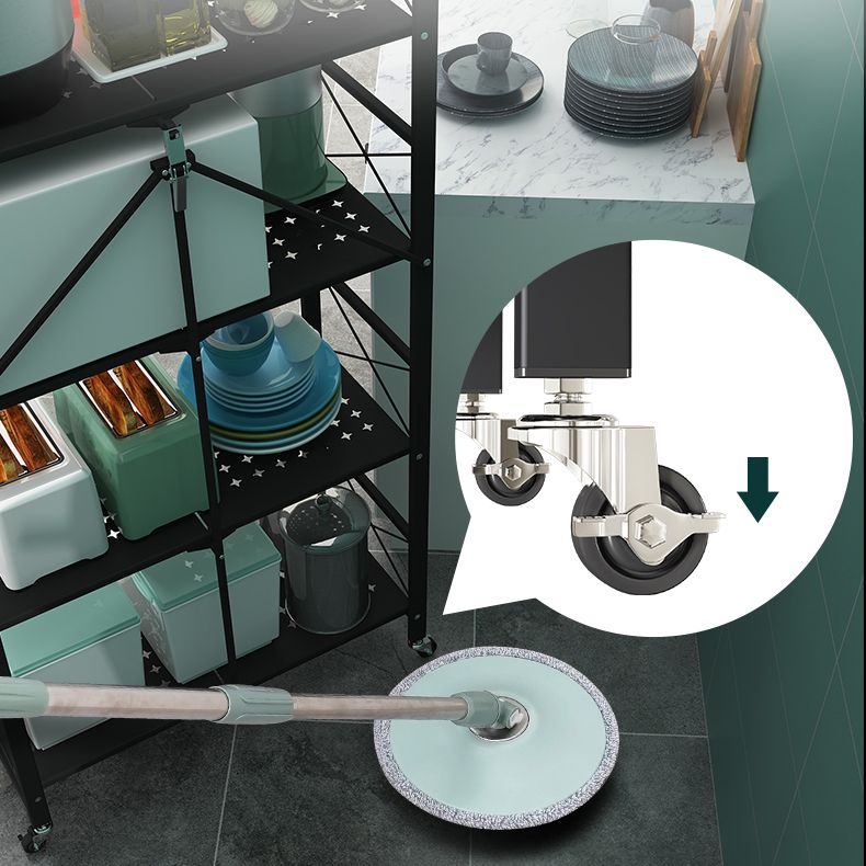 Industrial Folding Steel Etagere Bookshelf Open Bookshelf with Caster Wheels