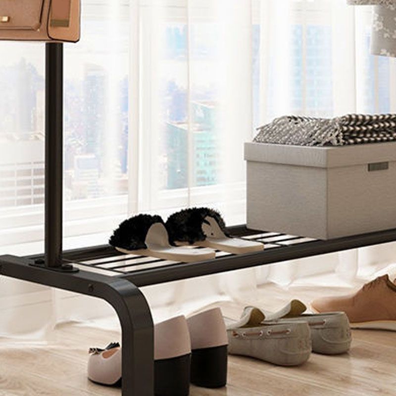Stable Metallic Coat Hanger Free Standing Coat Rack With Storage Shelving