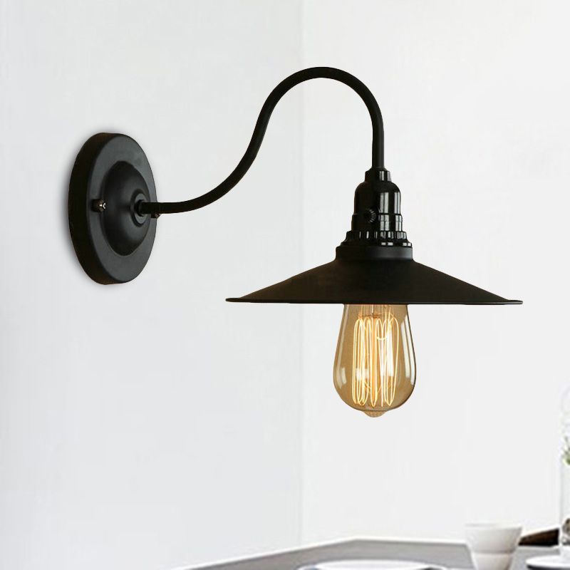 Metall -Schwanenhals Wandleuchten mit ausgestattetem Schatten Vintage Stil 1 Leichte Wohnzimmerwandlampe in Schwarz