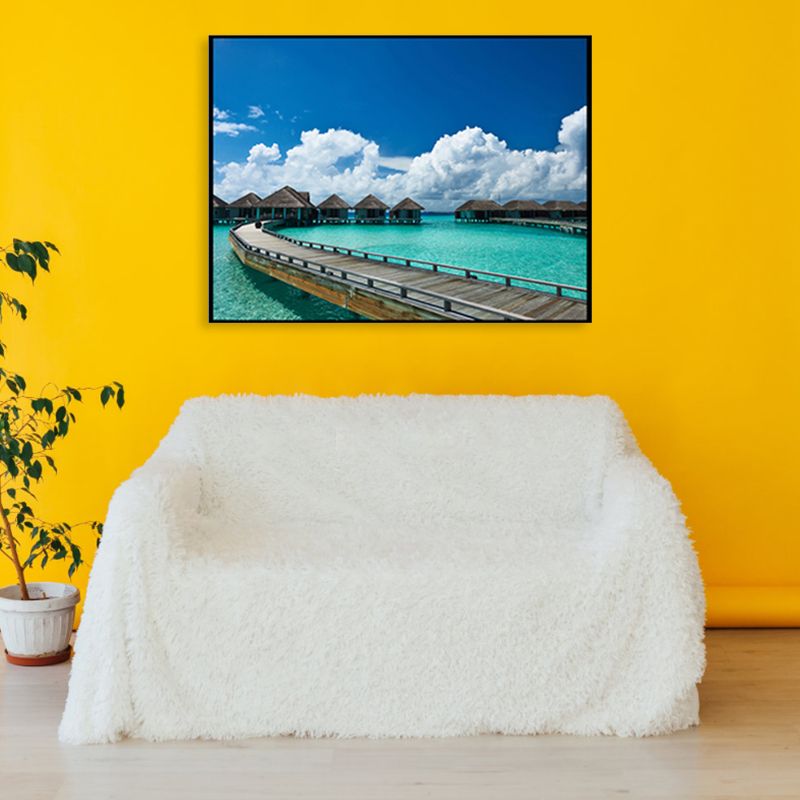 Brug naar zee hedendaagse landschap canvas kunst zitkamer muur decor in pastelkleur