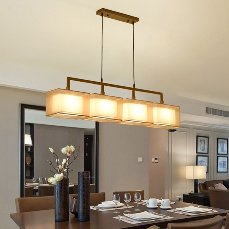 Tissu à double couche Éclairage d'abat-ombre pendentif pendentif chinois Rectangle suspendu en métal.