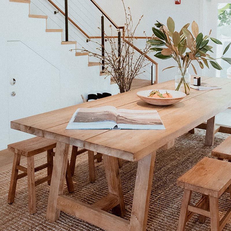 Mesa de comedor de madera sólida Mesa de comedor de madera rectangular de pino con base de trineo