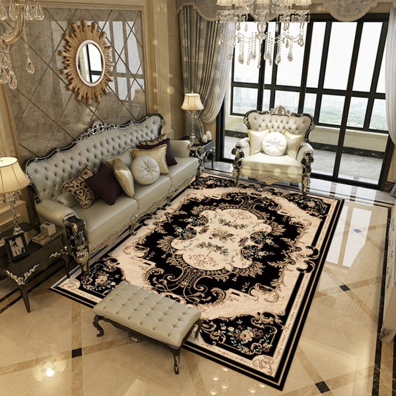 Antique Medallion Print Carpet Polyester Area Rug Pet Friendly Indoor Rug for Living Room