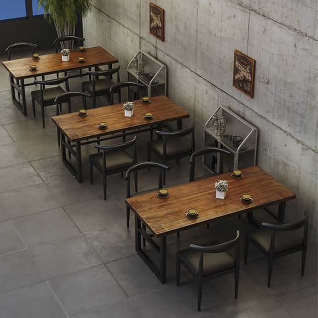 Mesa de comedor de madera sólida industrial mesa de comedor de base de caballete para el hogar