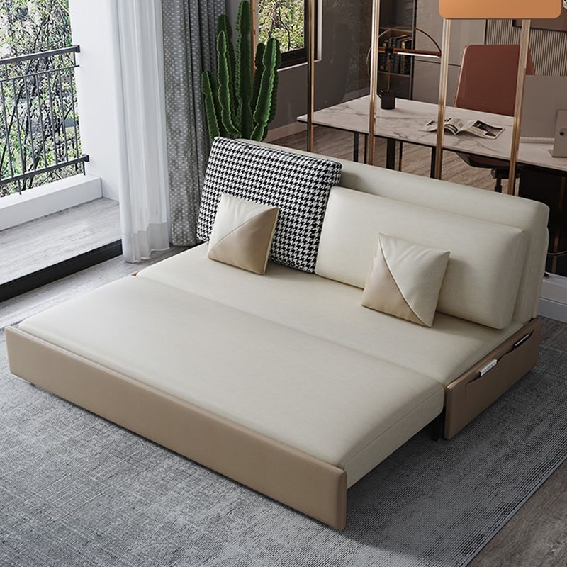 Stain Resistant Faux Leather Modern Armless Bed Sofa Couch in Beige