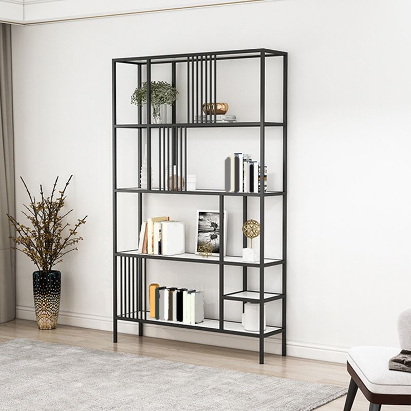 Glam Metal and Wood Shelf Bookcase Etagere Open Home Book Shelf with 5 Shelves