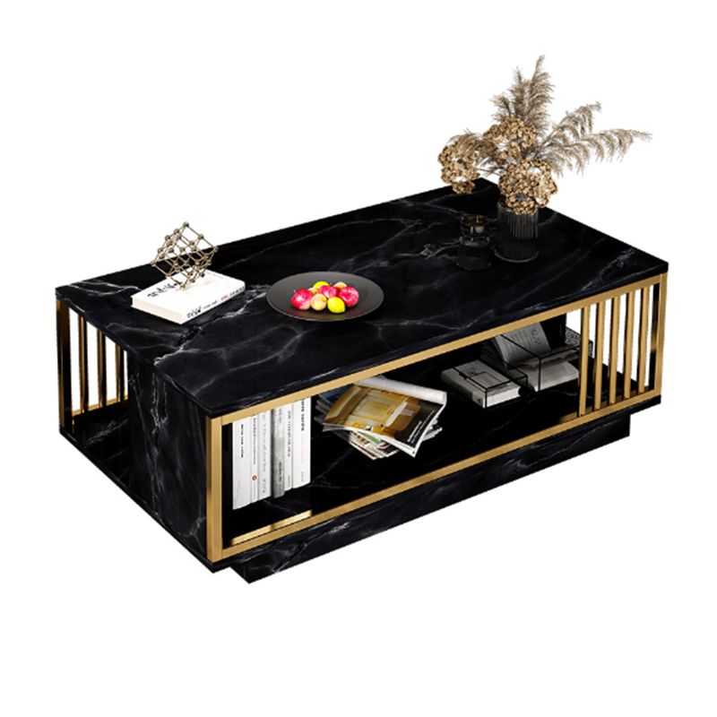 Modern Style Wooden Table with Rectangular Storage Rack Coffee Table