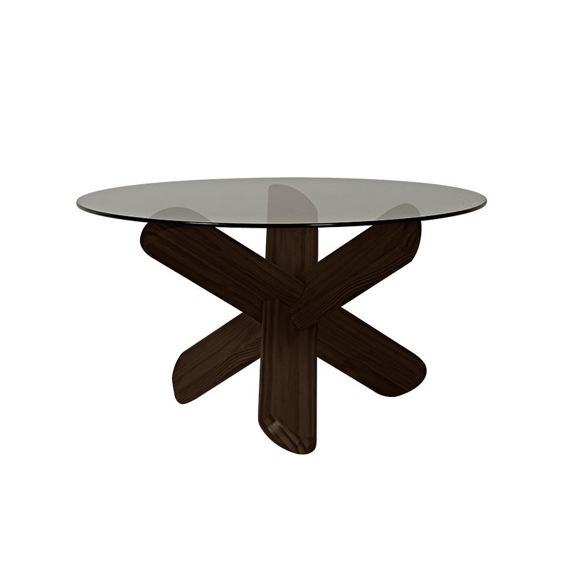 Modern Round Glass Coffee Table 17.7" H Cross Legs Cocktail Table