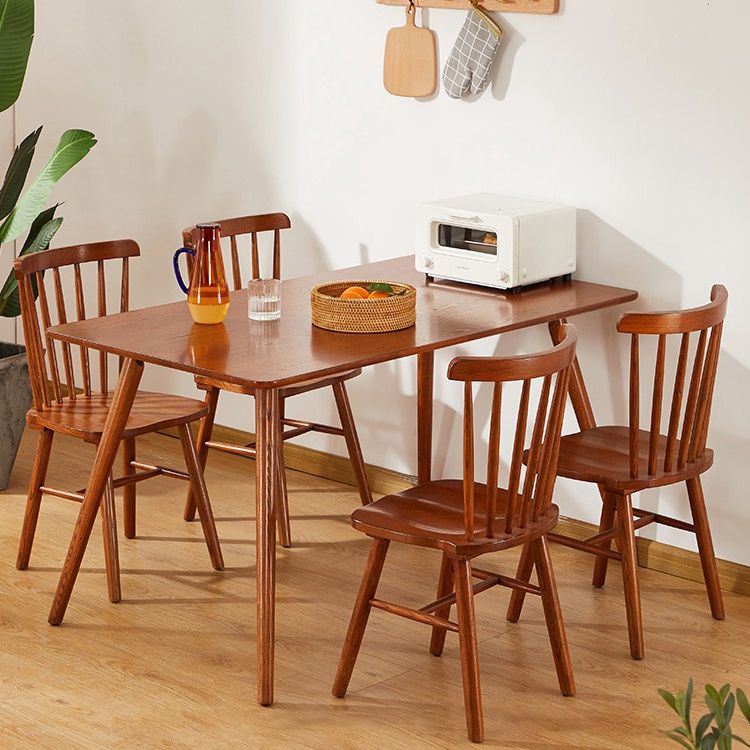 Mesa de comedor rectangular sencilla, mesa de madera maciza de roble con 4 patas para comedor