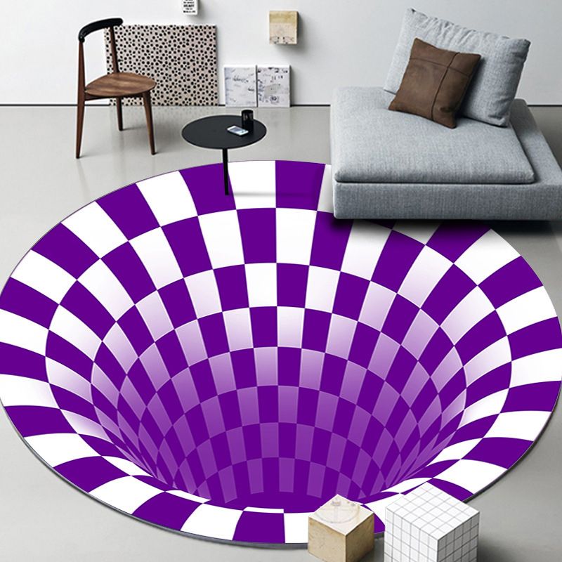 Circular Shape Rug Living Room Lattice Carpet Polyester Washable Area Rug