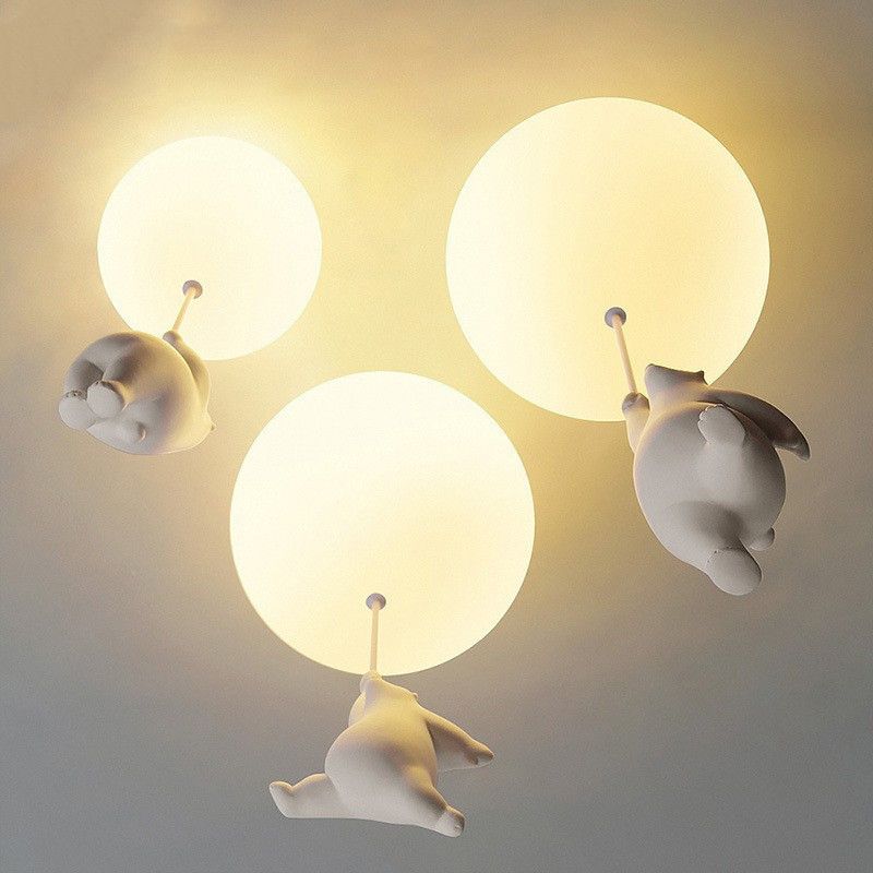 Modern Bear Ceiling Light 1-Light Ceiling Mount Light with Glass Shade for Kid's Room